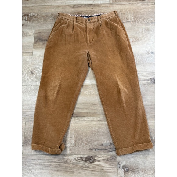 Brooks Brothers Elliot Mens 38x30 Brown Corduroy Pleated Cuffed Pants100% Baggy - Picture 2 of 8